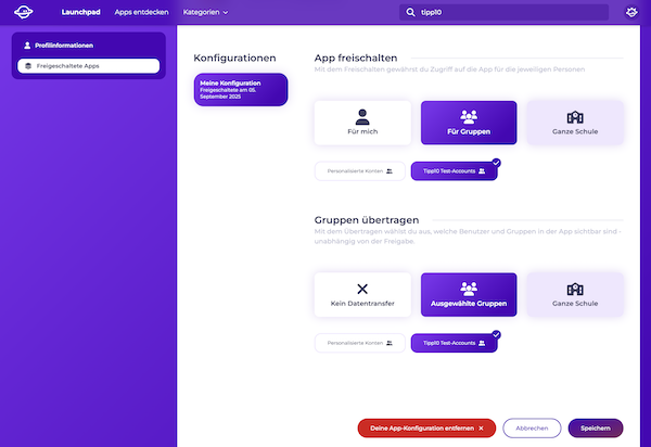 Appkonfiguration von Tipp10 in Eduplaces